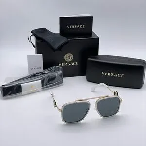 BRAND NEW VERSACE VE2233 147187 White/Dark Grey Unisex Sunglasses Versace VE2233 147187 White Sunglasses for Man – LookerOnline main image 3